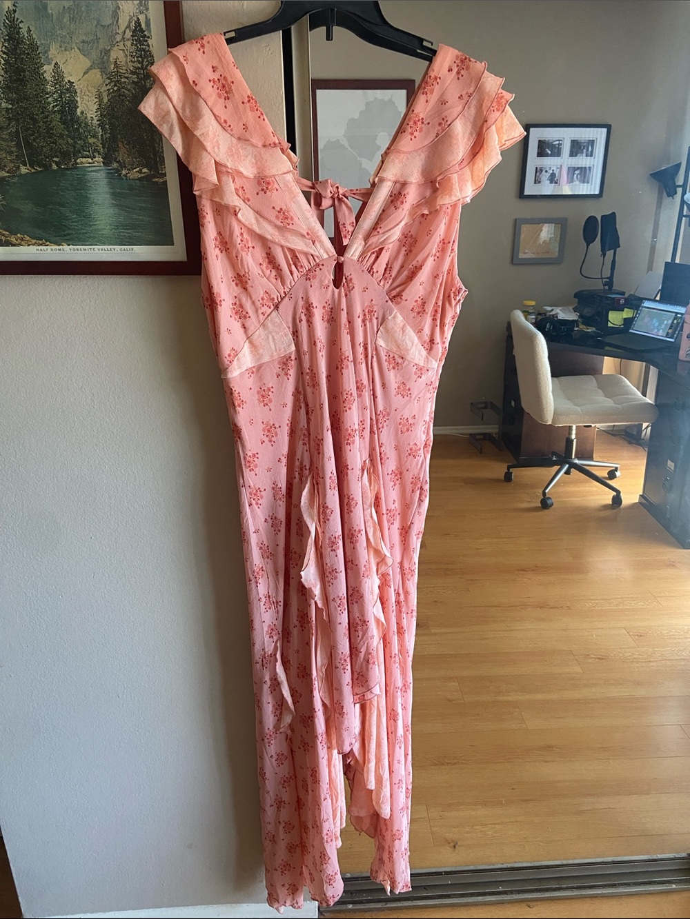 Free People Joaquin Dress Peach Floral Ruffle Maxi Dress XL